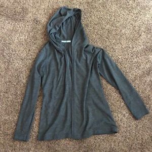 Hooded gray cardigan sweater